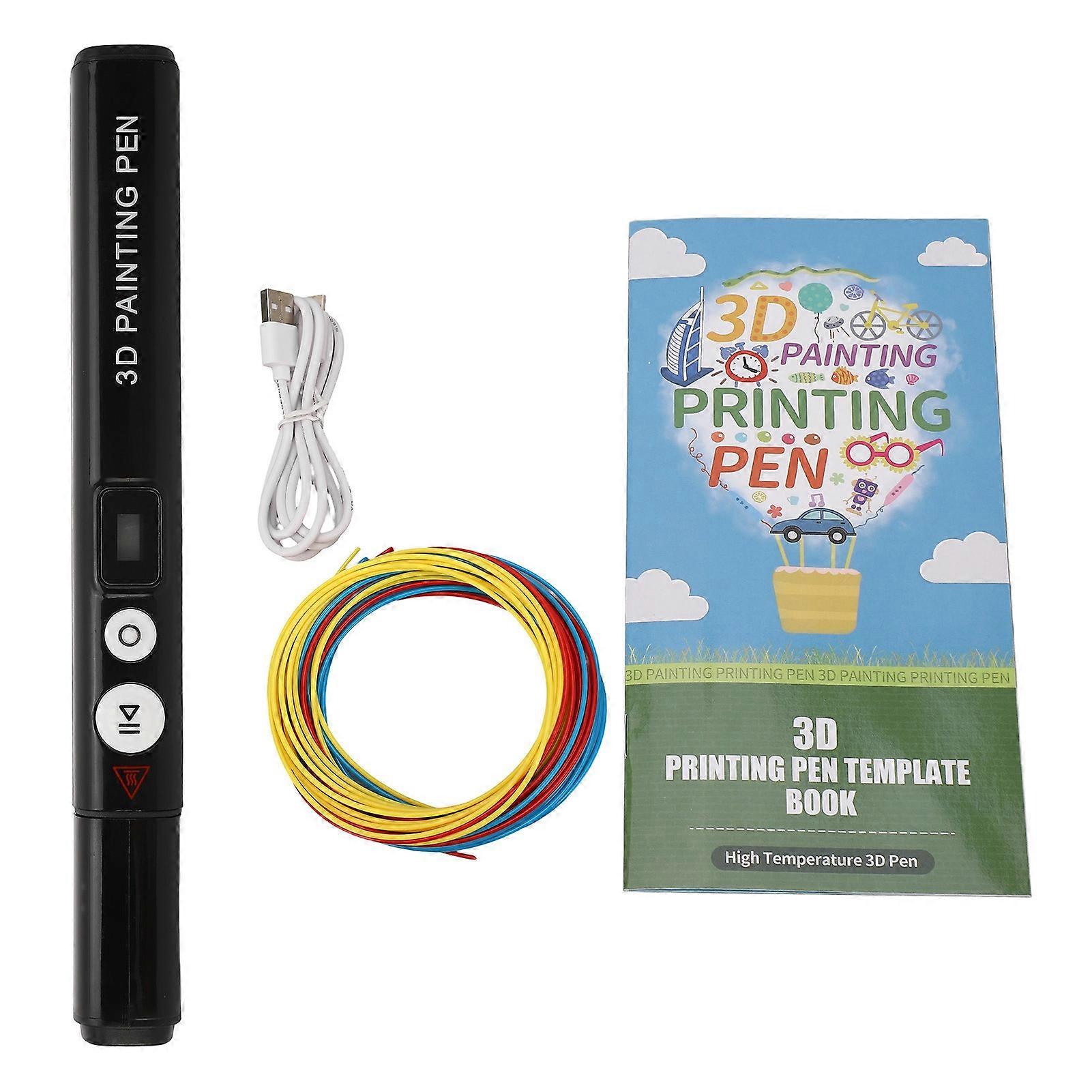 Smart High Temperature 3D Printing Pen Ergonomic LCD Screen 3D Printing Pen for PLA ABS Black