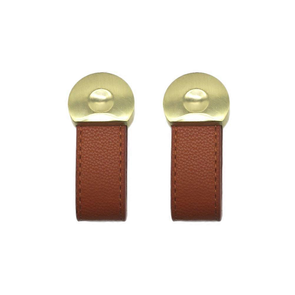 2Pcs Drawer Door Handle Cupboard Leanther Pull Handle Minimalist Wardrobe Doorknob Gate Handle for Home Room 836 Brown