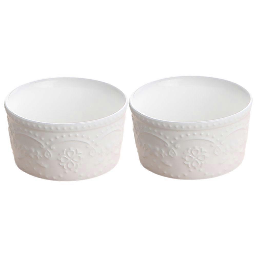 Ceramic Baking Bowl Kitchen Tool for Pudding Preparation 2Pcs White