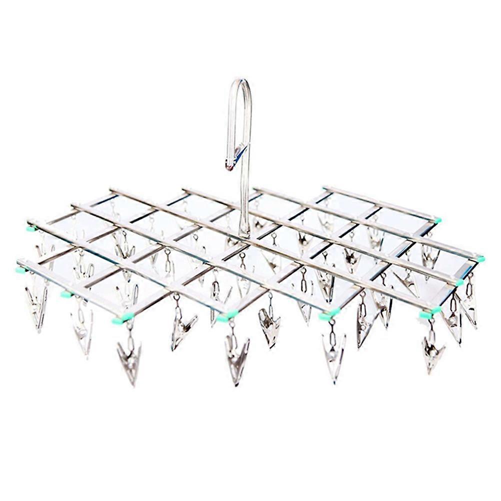 Stainless Steel Folding Laundry Hanger with Clips, Windproof Drying Rack for Socks, Underwear, Towels, and Clothes, Space Saving Design for Indoor