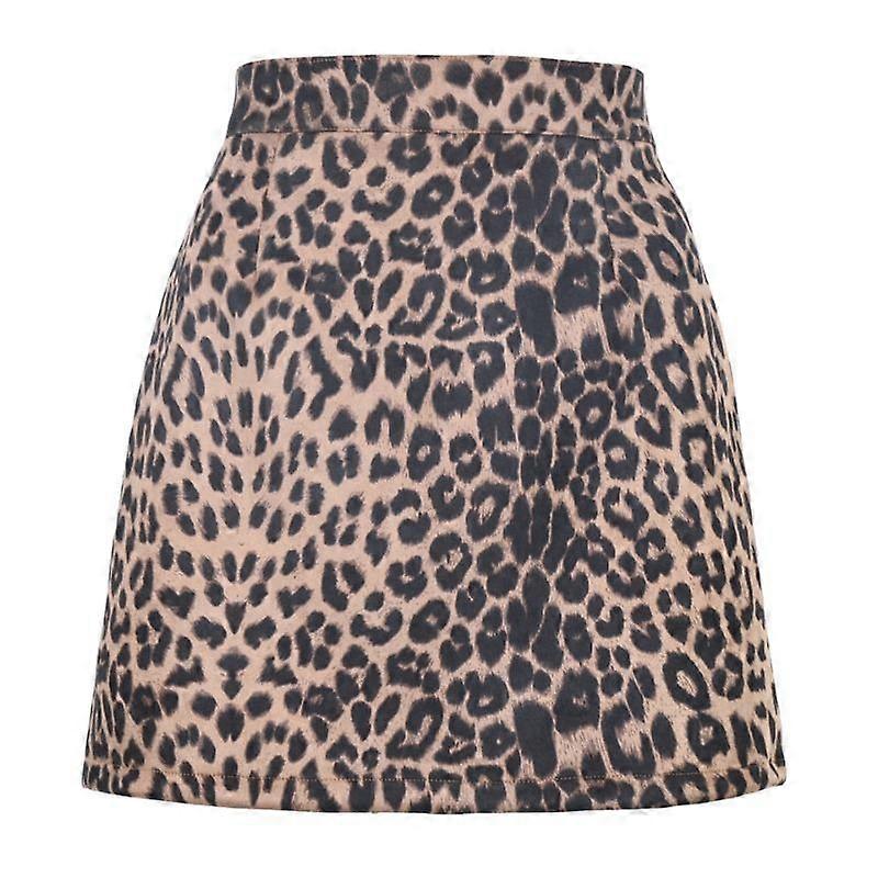 Women's Suede Leopard High Waist Zipper Short Halter Skirt