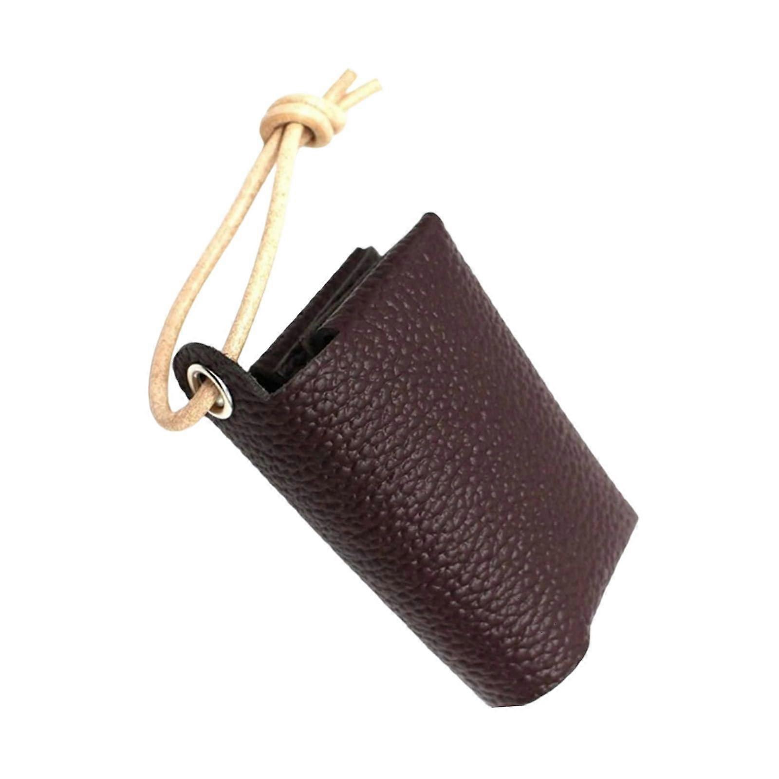Compact Japanese Style PU Leather Tissue Holder With Folding Paper Box, Adjustable Cord Travel Pouch Coffee Brown