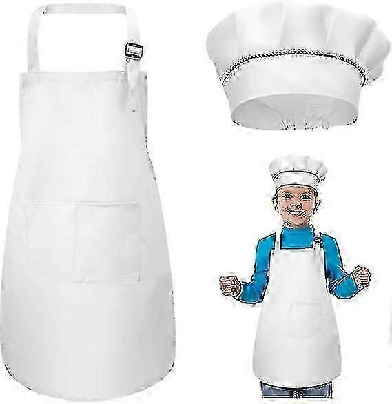 Kids Chef Hat and Adjustable Apron Set with 2 Pockets for Baking Cooking