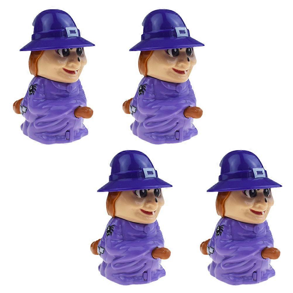 4pcs Halloween Wind Up Purple Witch Clockwork Walking Toy – Safe Plastic, Lightweight, Hand Eye Coordination Promoting, Party Prop