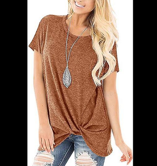 2022 Femme Col Rond Tee Twist Manches Courtes Top Couleur UnIe Dames Dcontract Loose T-shirt