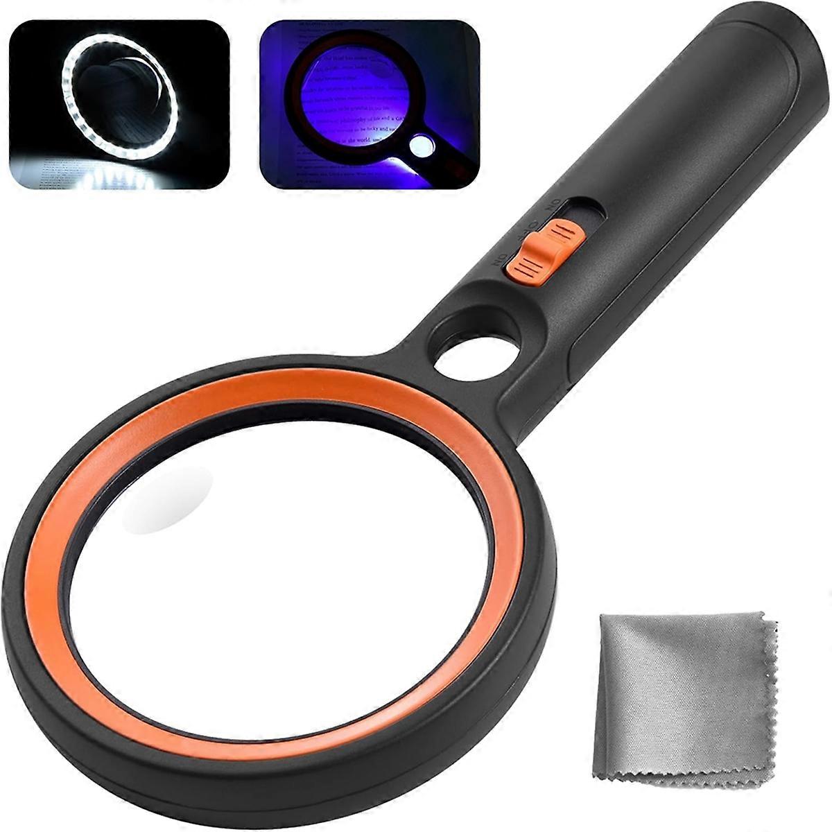 Handheld Magnifier with Reading Light, 30 LED Reading Magnifier with 1 UV Light 2 Modes for Elderly, Inspection, Coins