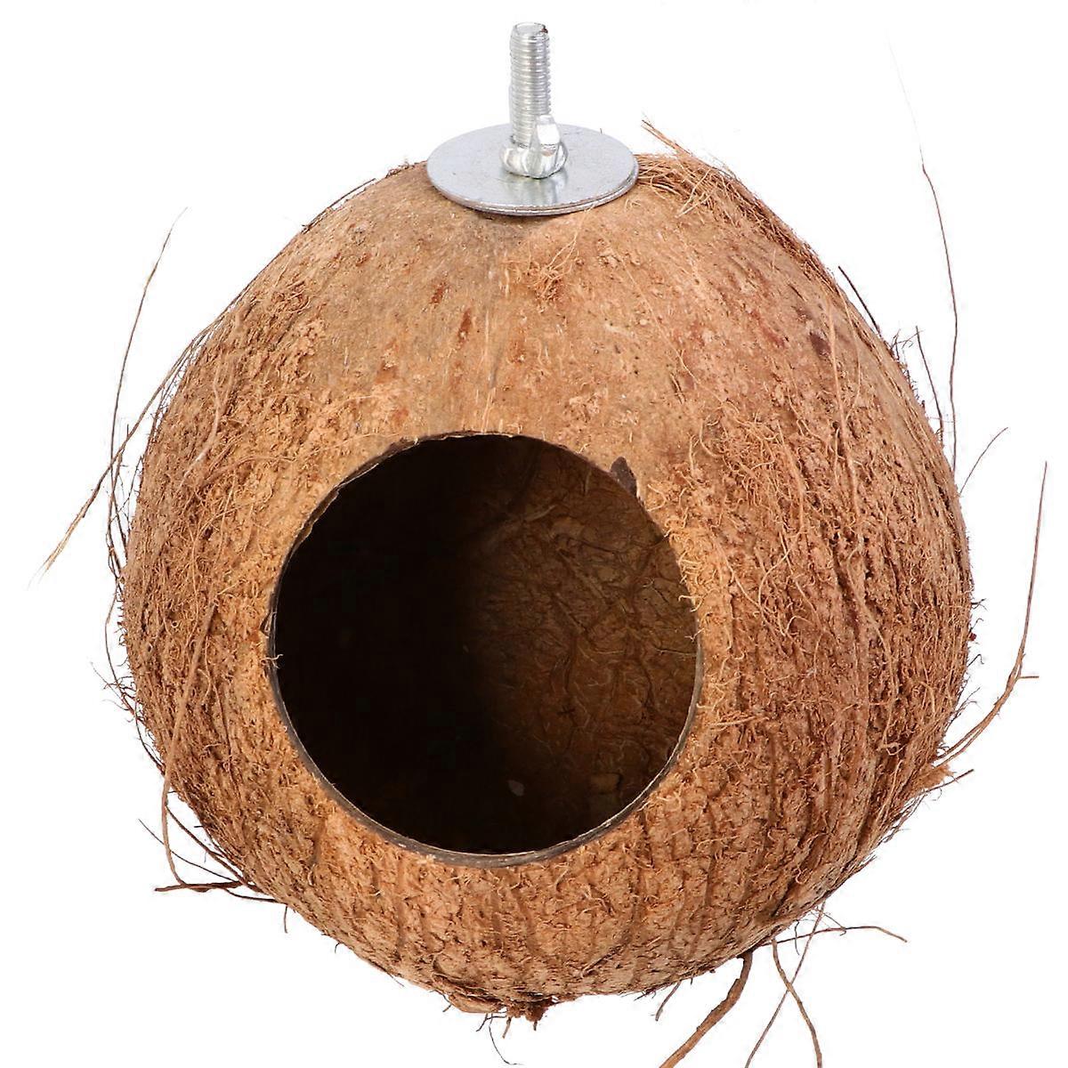 Brown Coconut Shell Bird Nest Wide Entrance Comfortable House for Small Birds Storage Use