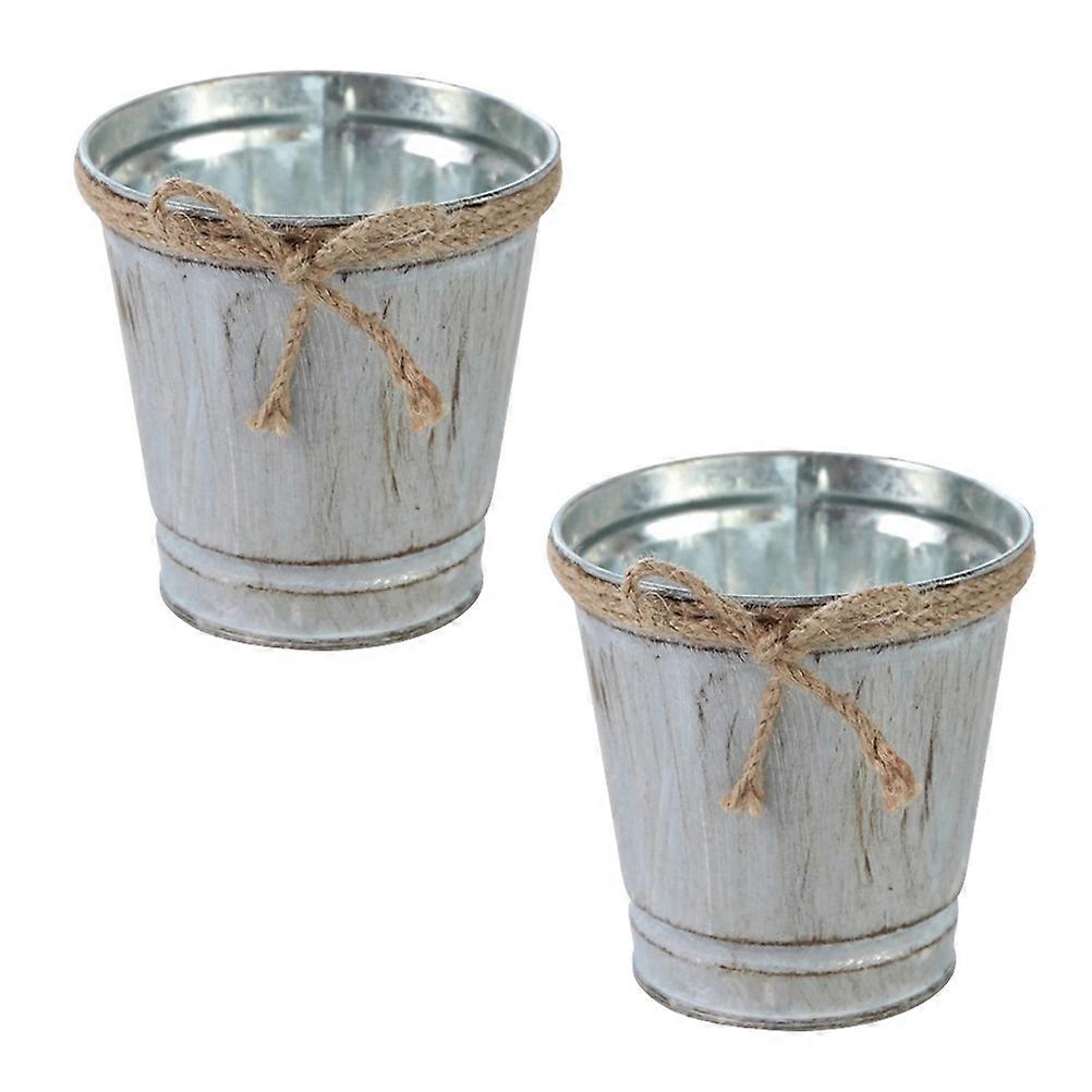 Flower Buckets 2Pcs Chic Iron Planter Container For Balcony Decoration 9.5X9X9CM Environmentally Friendly Material
