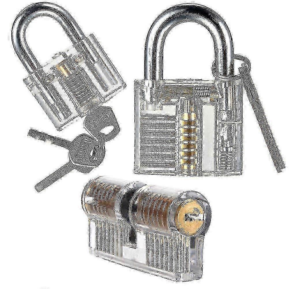 3pcs Practice Lock Set, Transparent Training Crystal Keyed Padlock For For Locksmith Beginner