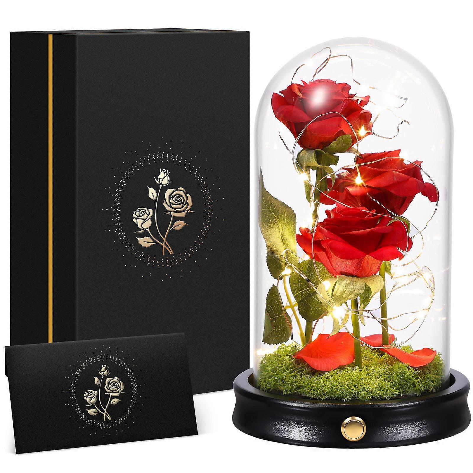 LED-Illuminated Rose Exhibit in Protective Dome for Stylish Gifting