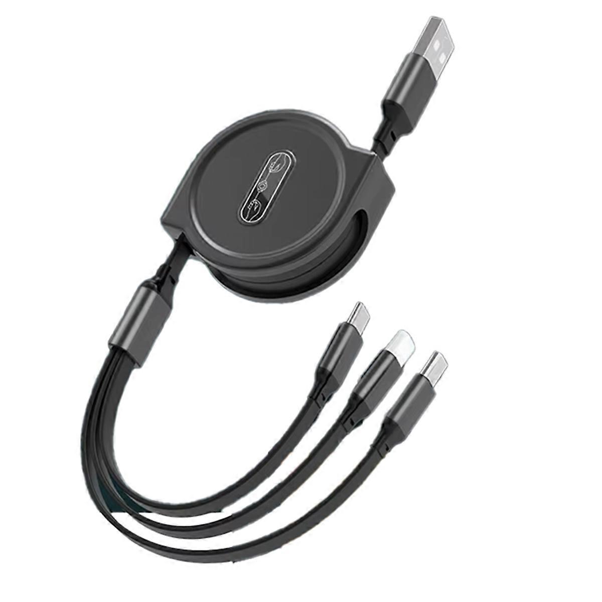 Retractable Fast Charging for Android TYPE-C Braided Three-in-One Mobile Phone Data Cable Black