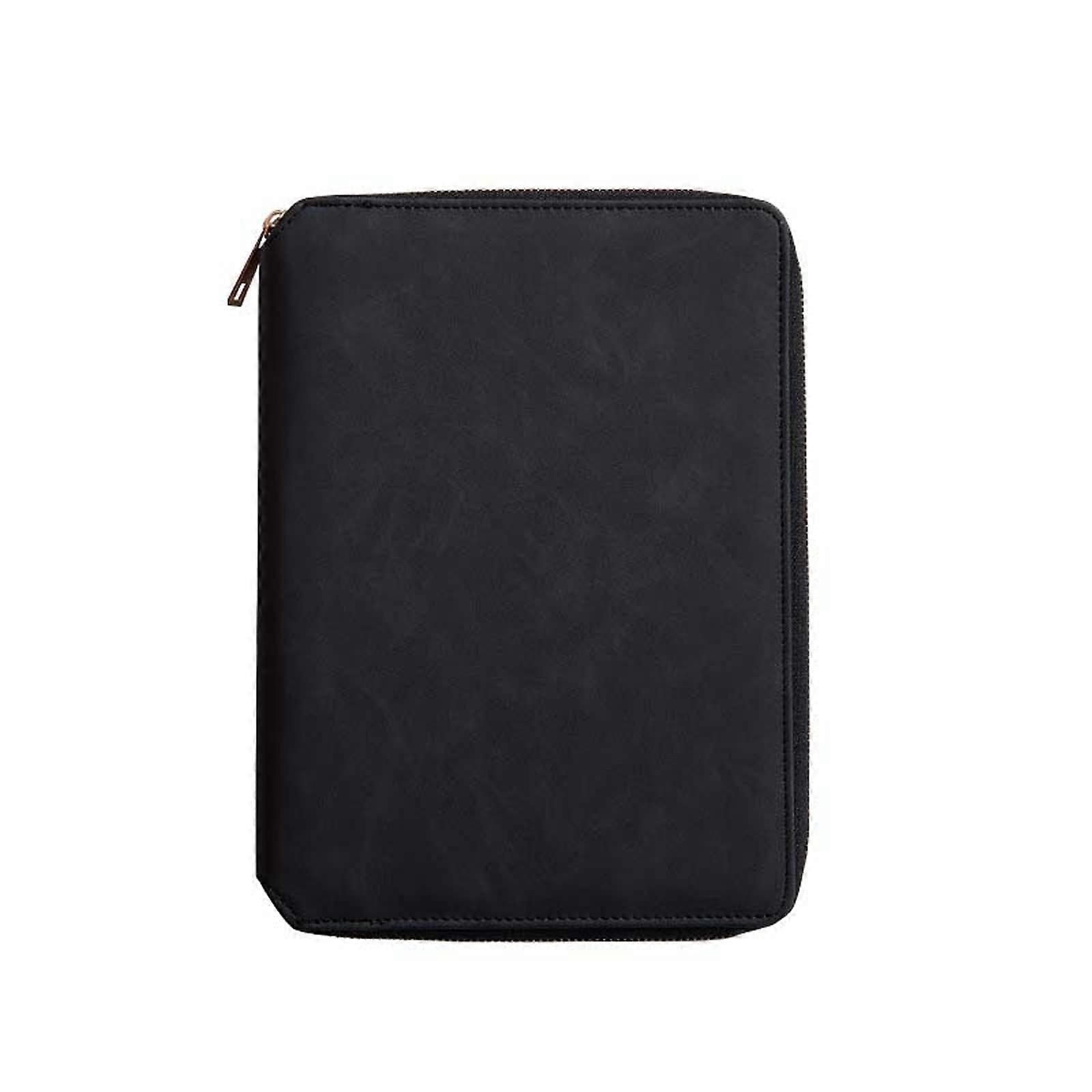 Document Organiser A5 Portfolio Folder Professional Conference Folder Interview Leather Office Ring Binder File Writing Pad Card Holder Black