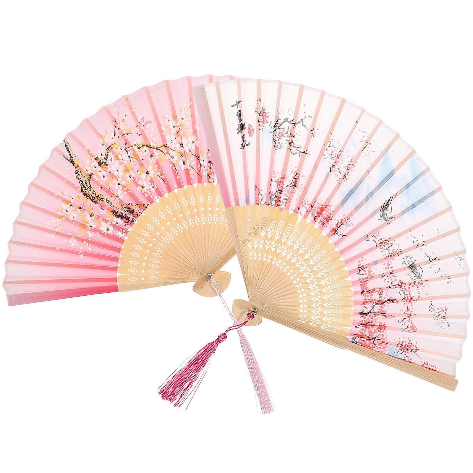 طقم مروحة يدوية قابلة للطي خمر من مراوح نمط رجعية خفيفة الوزن للرقص والأزياء التنكرية والحفلات وحفلات الزفاف تصميم صيني أنيق 2 قطعة