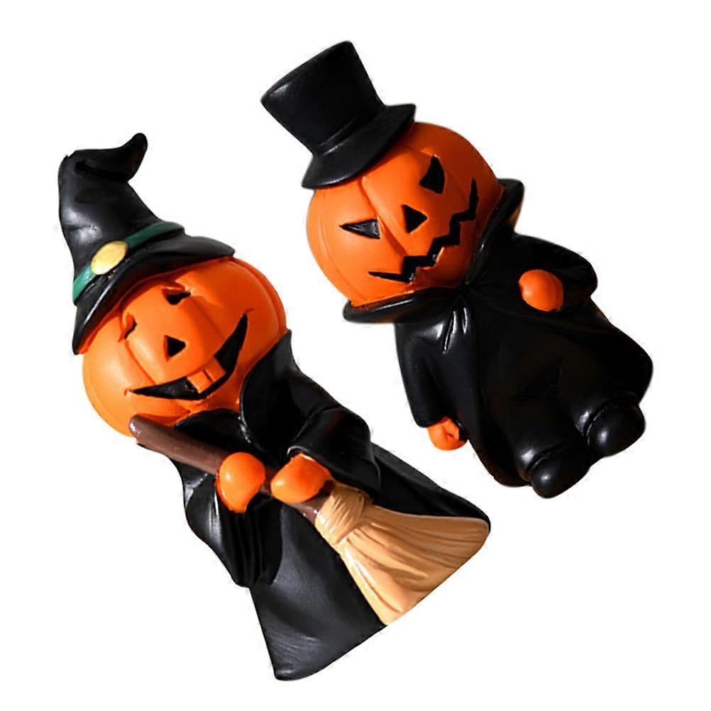 Halloween Decor Resin Pumpkin Doll Statue Orange Color Lightweight and Durable 2 Pieces