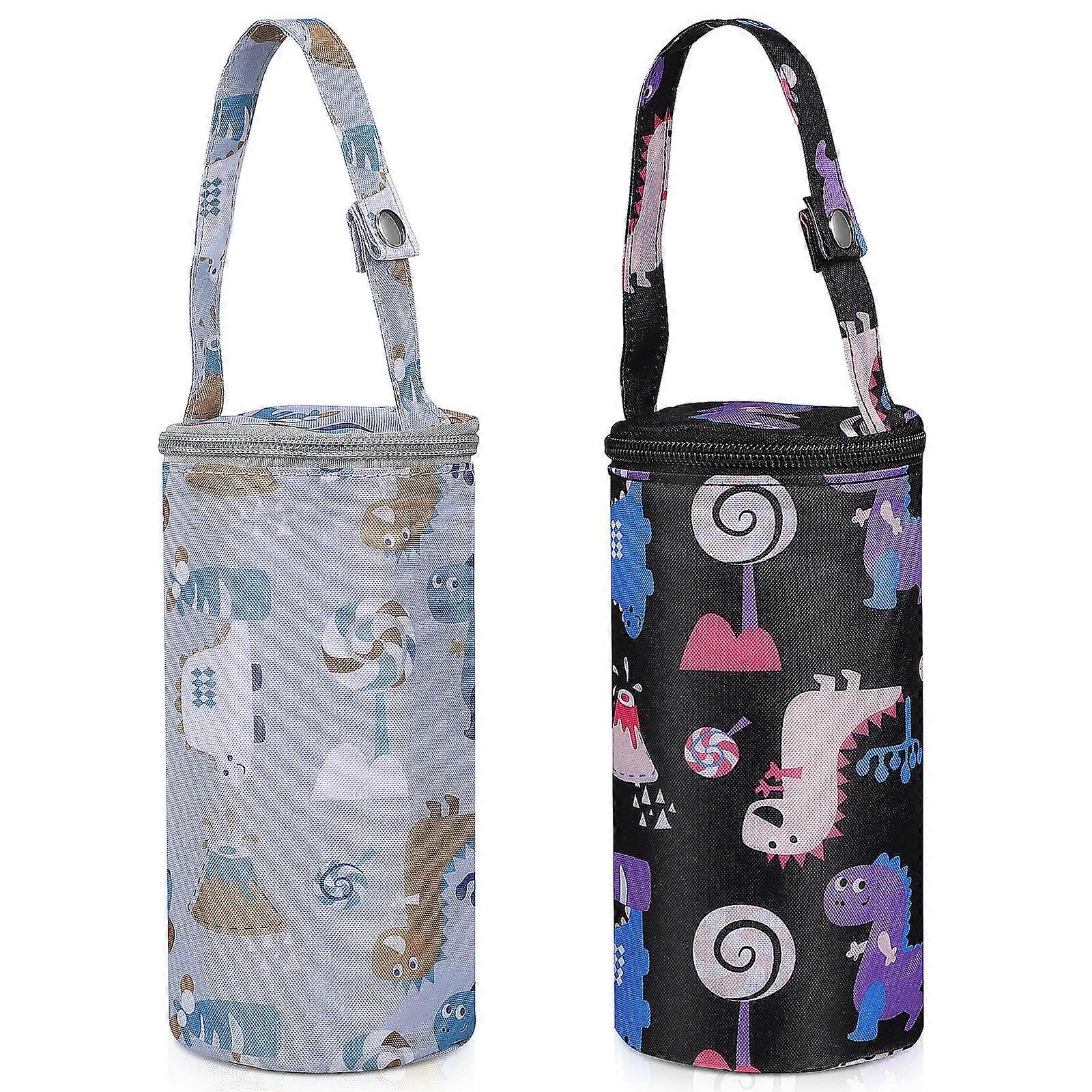 Insulated Milk Bottle Tote Bags with Cartoon Pattern 2 Pack Feeding Bottle Holders for Stroller or Backpack