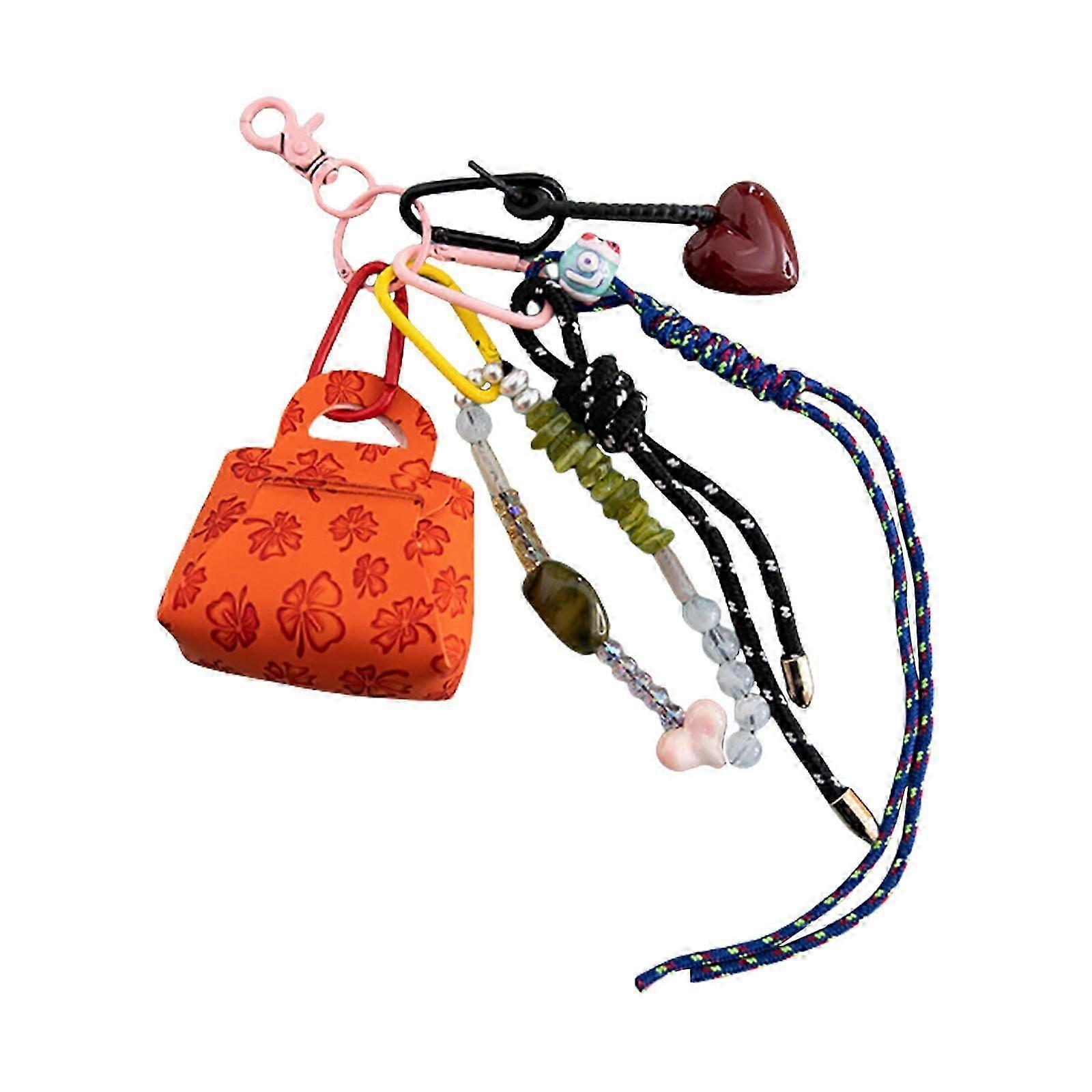 キーとアクセサリー用の多用途PUレザーポーチハンドバッグキーリングコイン財布編組ロープ手作りキーホルダーイエロー