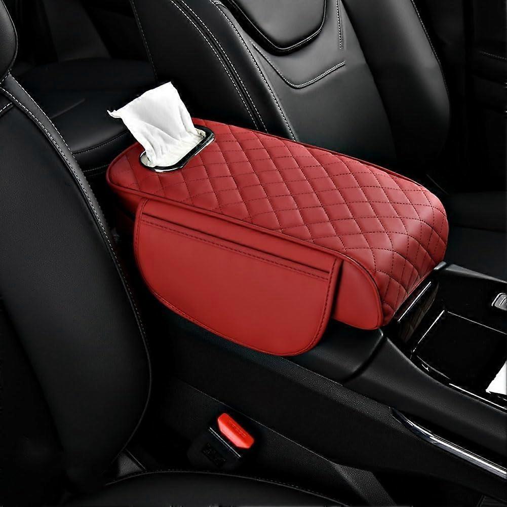 Armrest Cushion Car Centre Console Protector with Organizer Pockets Red Leather Hand Rest Cushion for Ford Ranger T9