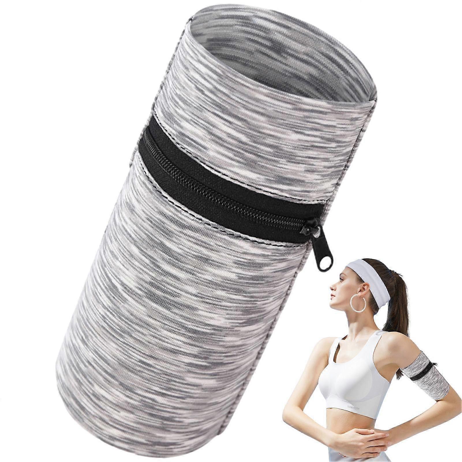 Running Armband Phone Holder Light Grey Quick Dry Breathable Non-Slip Arm Bag With Zipper Pocket For Keys And Phone