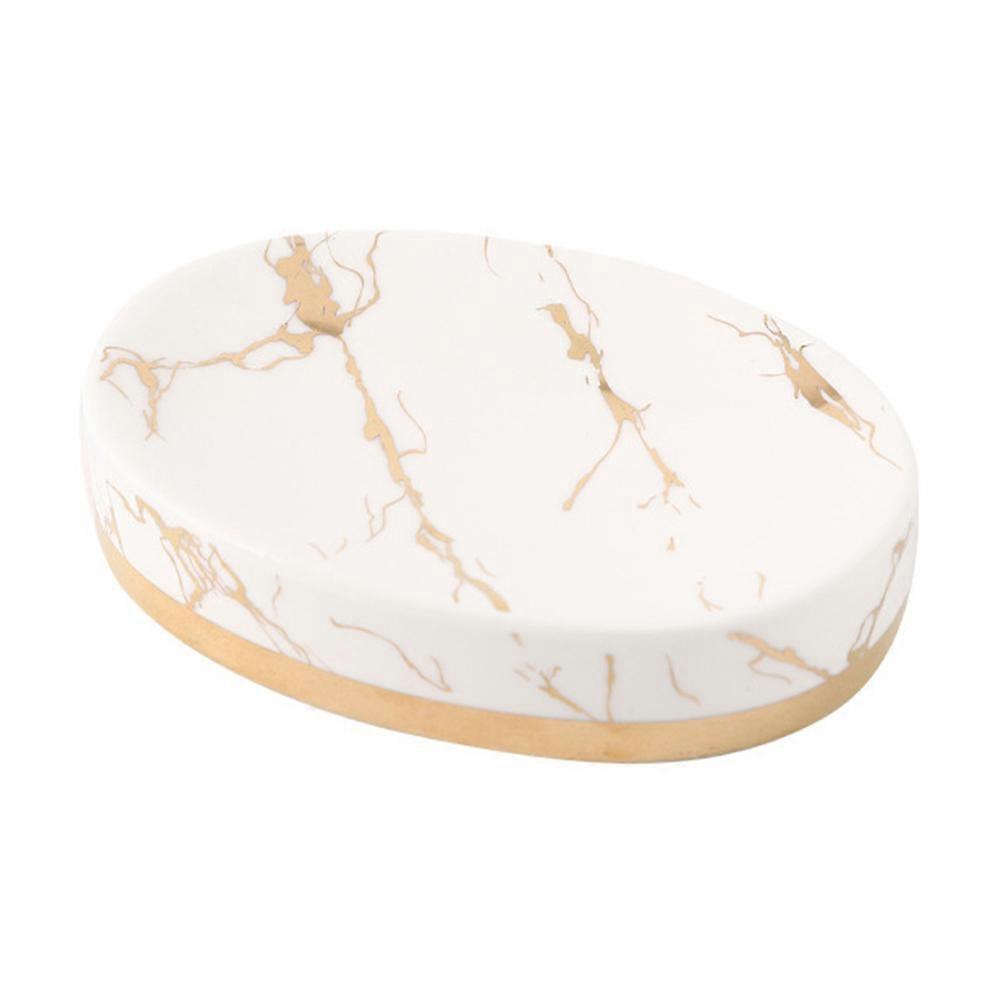 TKdaddy Ceramic Marble Pattern Soap Dish Non-Slip Soap Holder Elegant Bathroom Accessory White