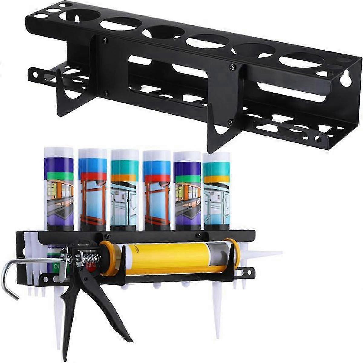 Wall-Mounted Caulking Tube Rack - Sealant Organizer with Storage for 6 Tubes and Caulking Tool Organizer