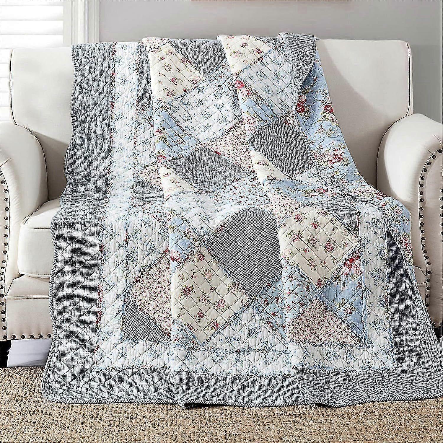 Blue Patchwork Quilt - Cotton Bedspread for Bedroom or AC Use