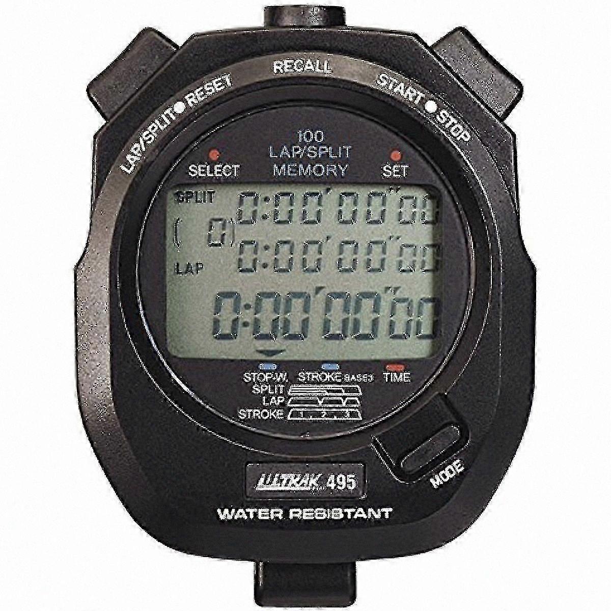 Dual Split Memory Stopwatch with 100 Lap Memory - Black