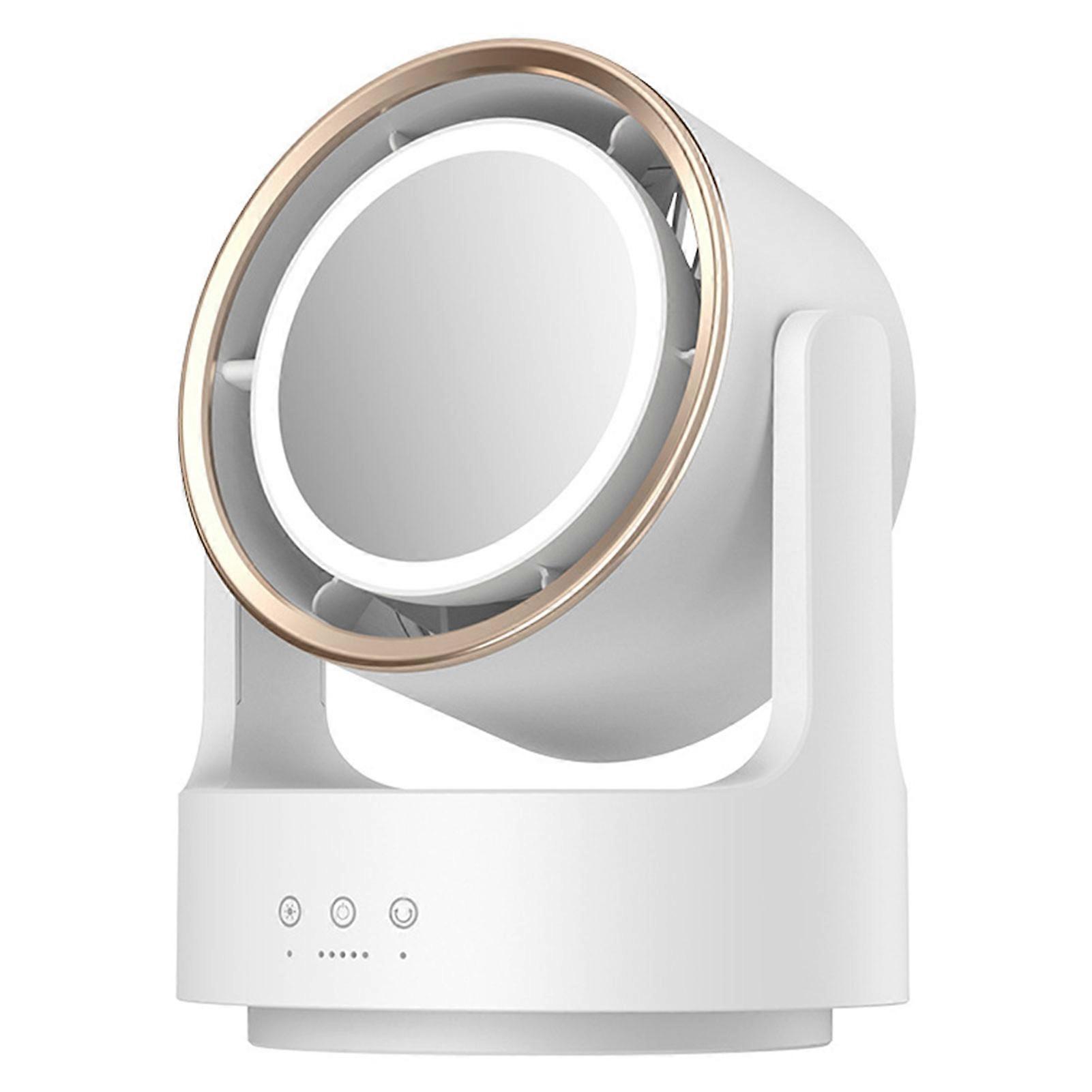 3 In 1 Multifunctional Desktop Fan with LED Light Cosmetic Mirror Safe Whisper-Quiet Bladeless Design Perfect For Office Desk