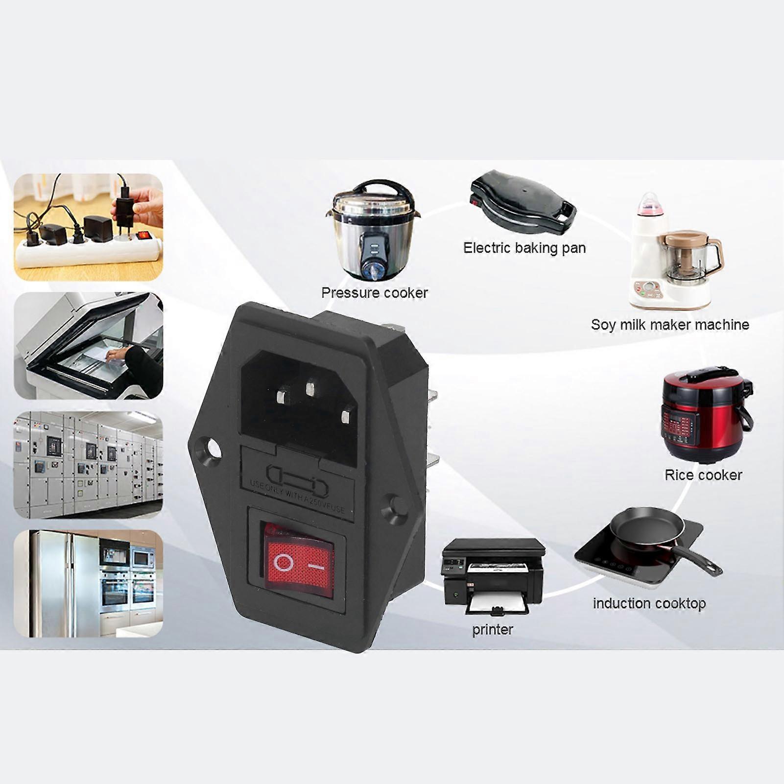 6Pcs 3Pin IEC320 C14 Power Socket Module 10A Fuse Switch