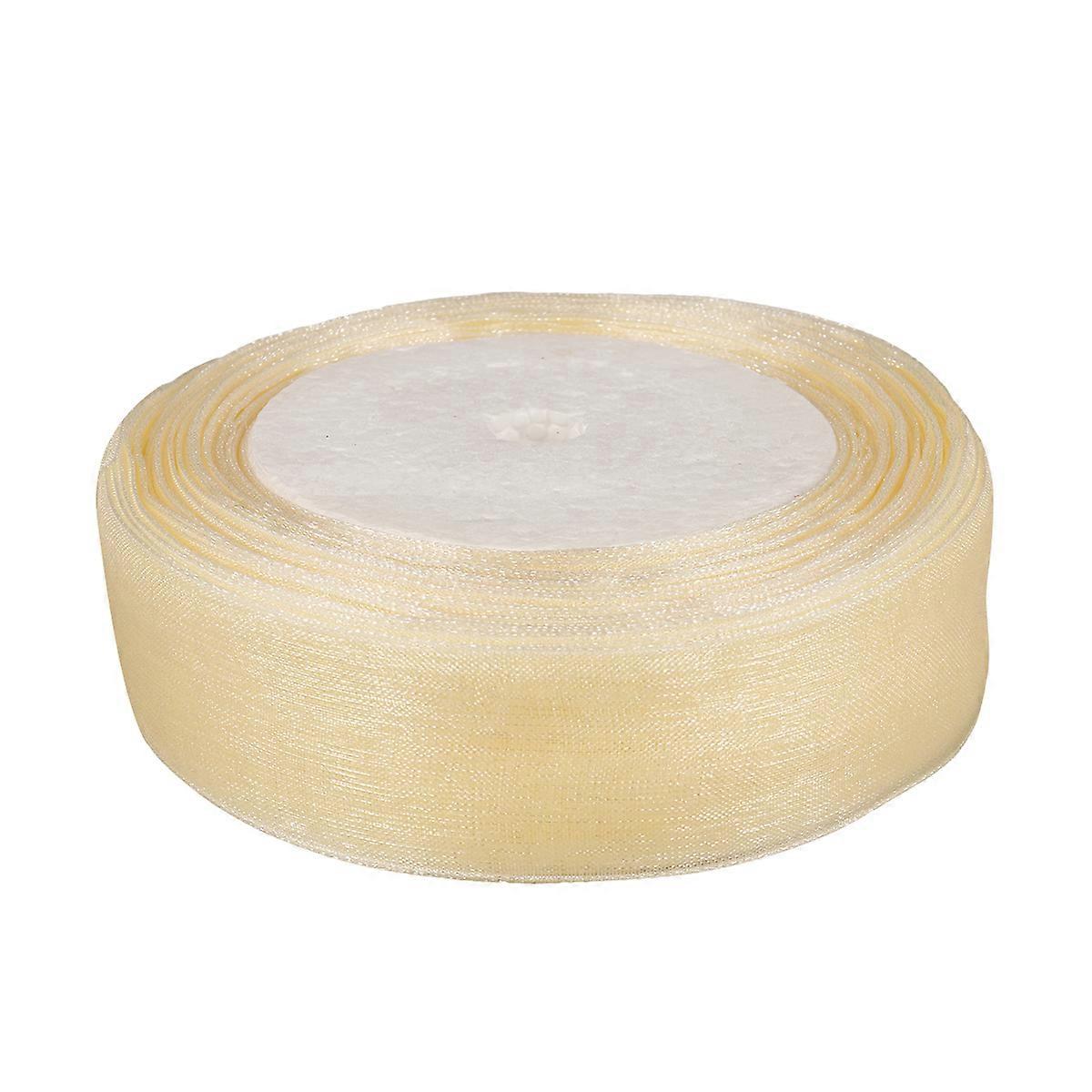 Party Decoration Organza Ribbon 50m X 2.5cm Light Yellow Suitable For Craft Enthusiasts Gift Packing 1Set