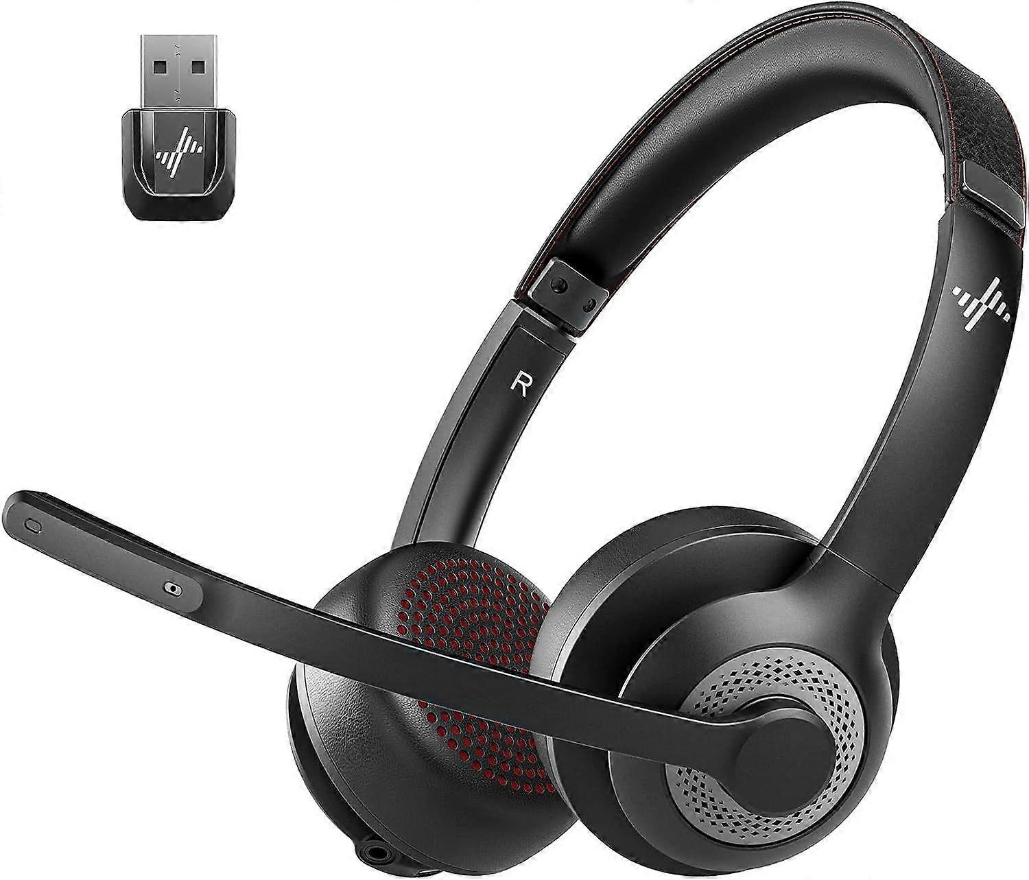 Wireless Earphones Bluetooth Headset AI Noise Cancelling Microphone with USB Adapter and Microphone Mute Function Bluetooth V5.2 for PC - Black