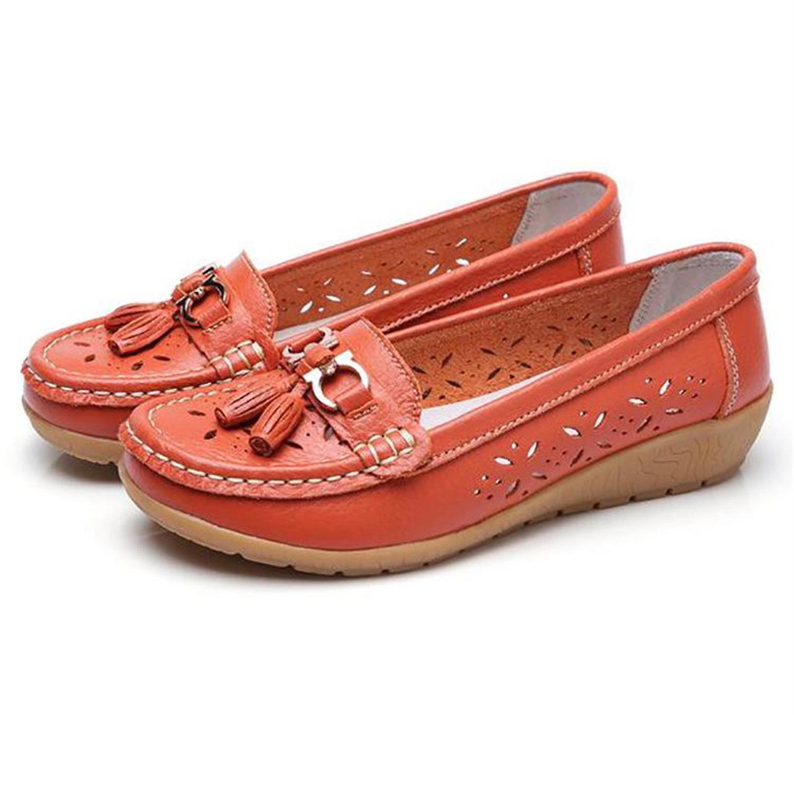 Women\'s Hollow Soft Leather Breathable Sandals Rubber Sole Slip-on Flat Shoes