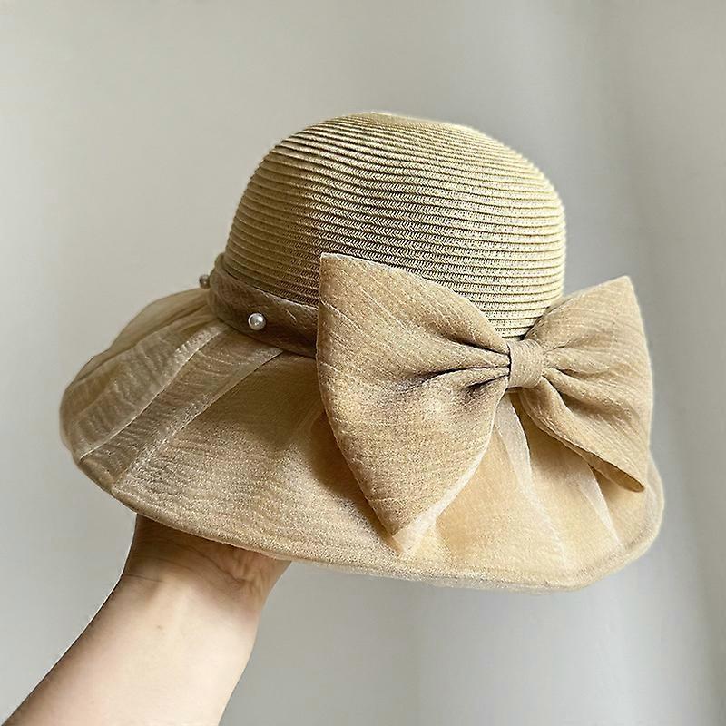 Foldable women's straw hat with a mix of materials – summer hat in a fisherman style for everyday use, gardening and excursions，1526