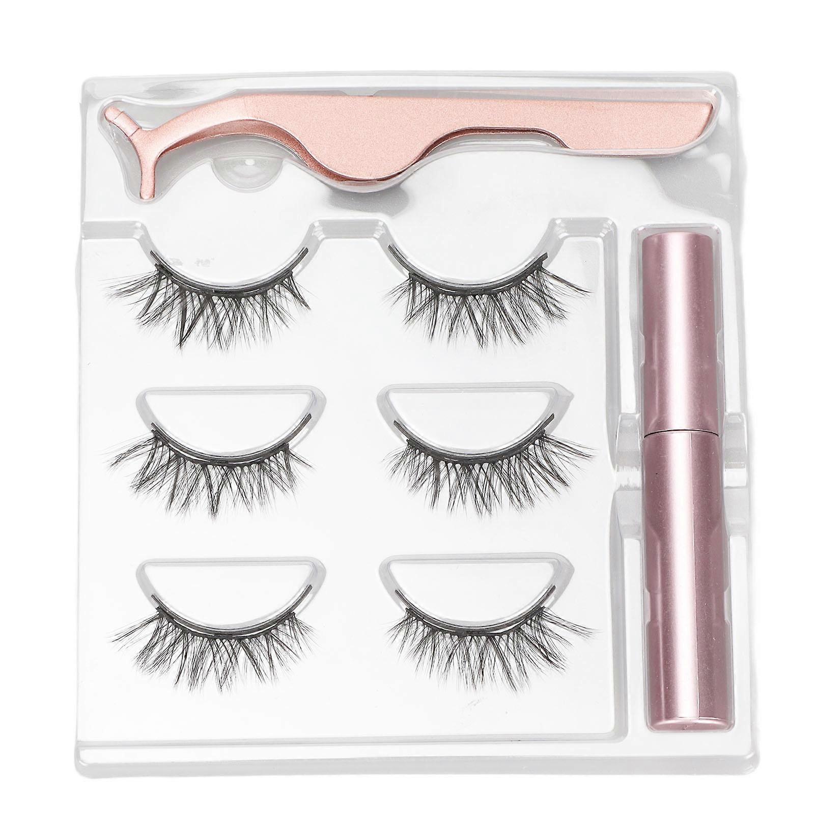 3 Pairs Magnetic Eyelashes Kit 6D Semi Manual Glue Free False Eyelashes Set with Eyeliner Tweezers 5ml Eyeliner