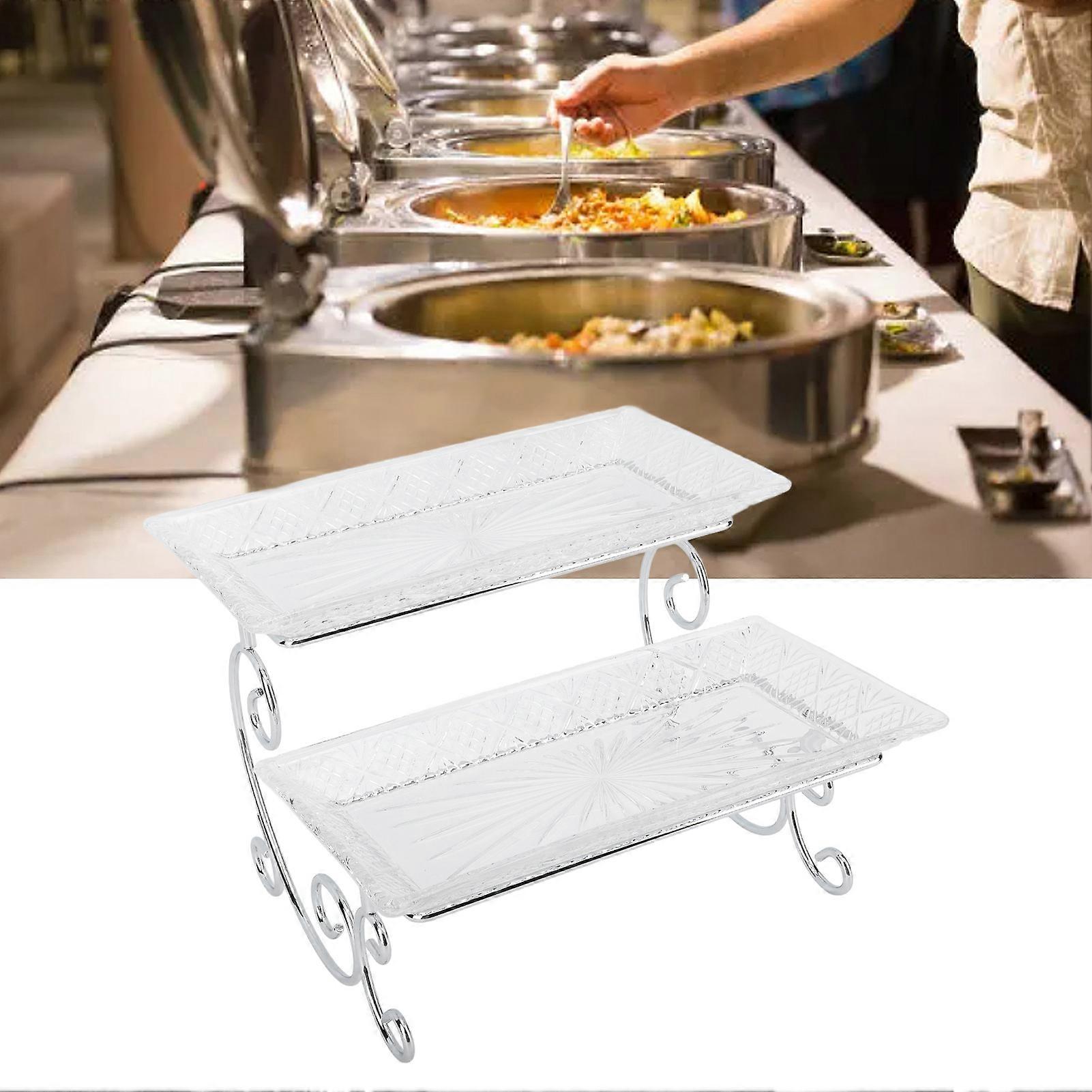 2 Tier Glass Buffet Serving Tray 30x15.6x3.2cm Stable Display Server