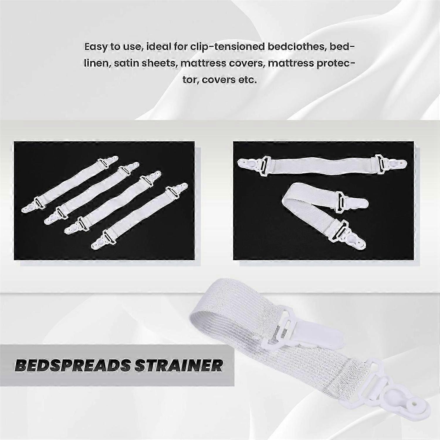Set of 4 Elastic bedspread bed sheet bedspreads stretchers spanner straps strainer White
