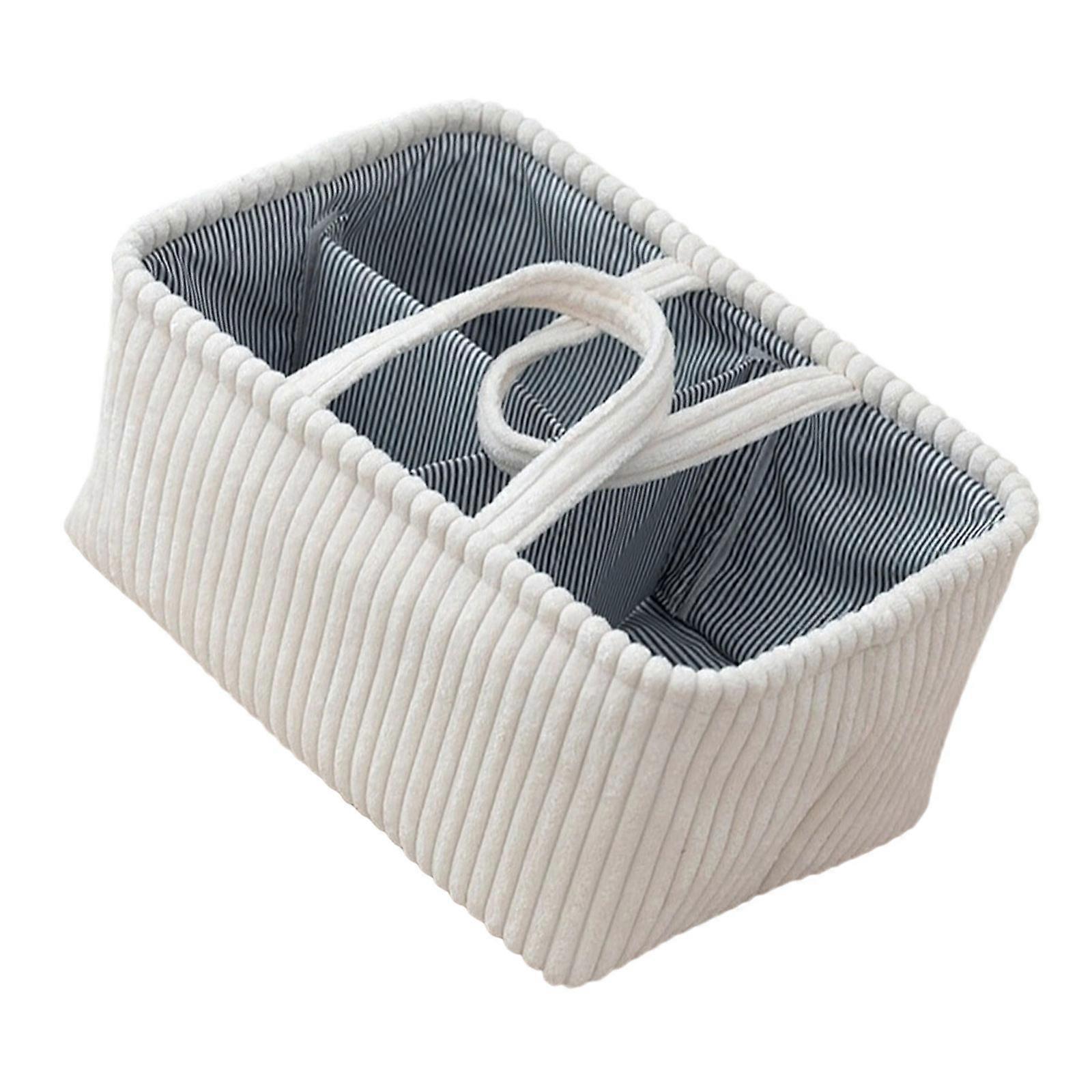Corduroy Storage Bin Flexible Moving Handles Neat Home Arrangement Tool Multi-Compartment Clothes Organizer  White