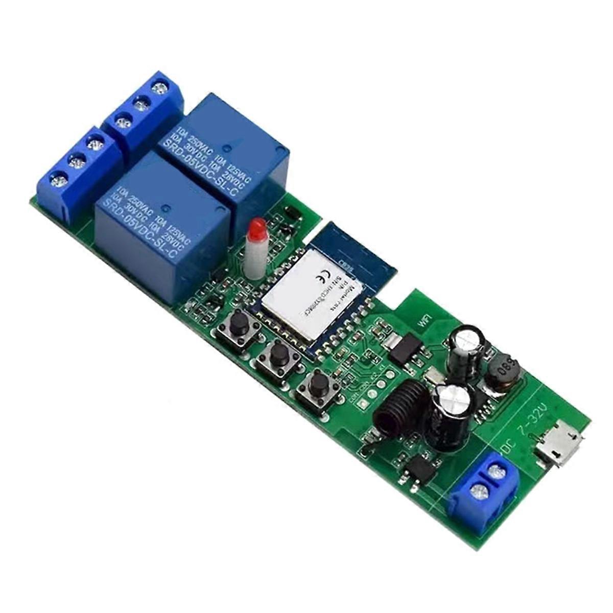 Smart Tuya Wifi Switch Relay 2CH 5V/7-32V for Inching Self-Locking Interlock for Home