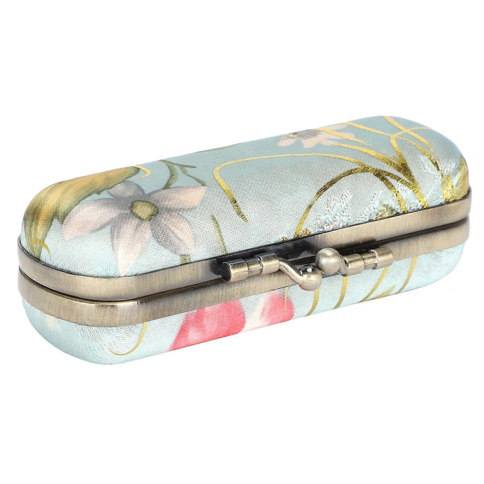 Lipstick Case Vintage Embroidery Pattern Portable Lipstick Case Holder with Mirror