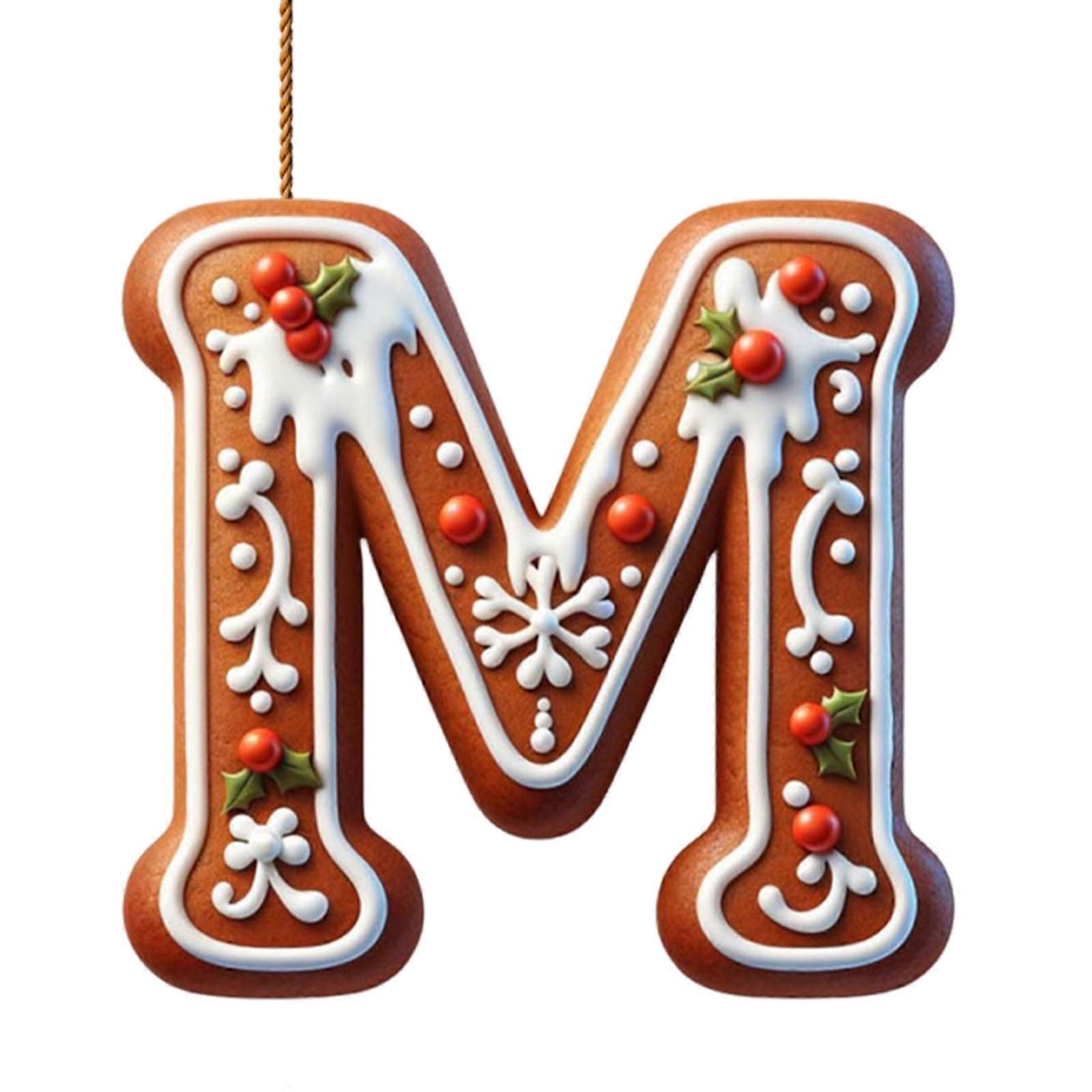 26 Gingerbread Alphabet Ornaments for Christmas Tree, Candy Cane Initial Letter Pendants with Pattern, Mini Monogram Hanging Decor for Party Gifts