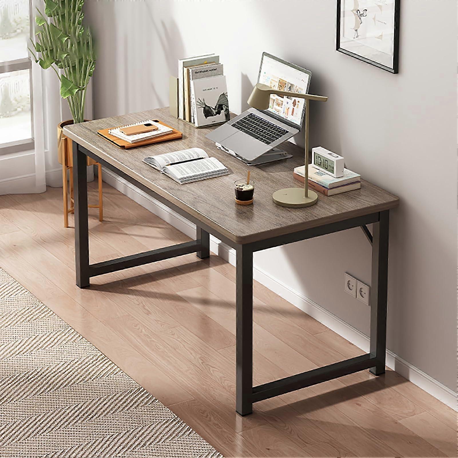 Large Industrial Modern Computer Desk Grey Metal And Wood Office Table 47.5 x 20 In 100 x 60 Cm Executive PC Laptop Desk