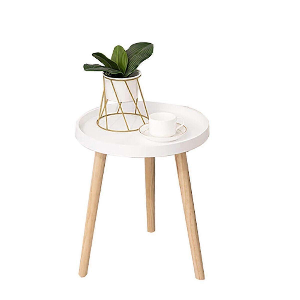 WSYW Round Side Table, Wood Legged Accent Table, Modern Nightstand for Small Spaces, Compatible with Home Decor, Easy Assembly (White, L)