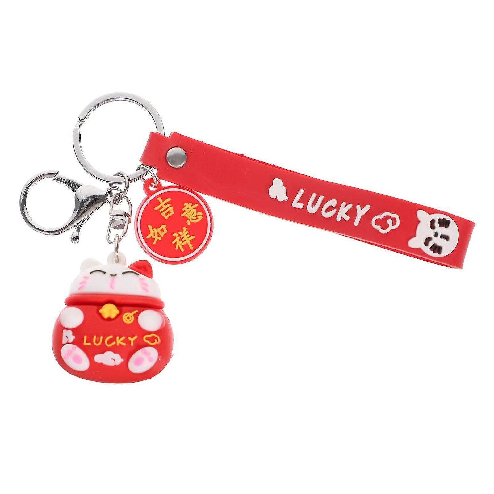Red Cat Keychain Pendant Japanese Style Fortune Cat Keyring for Purse Decoration