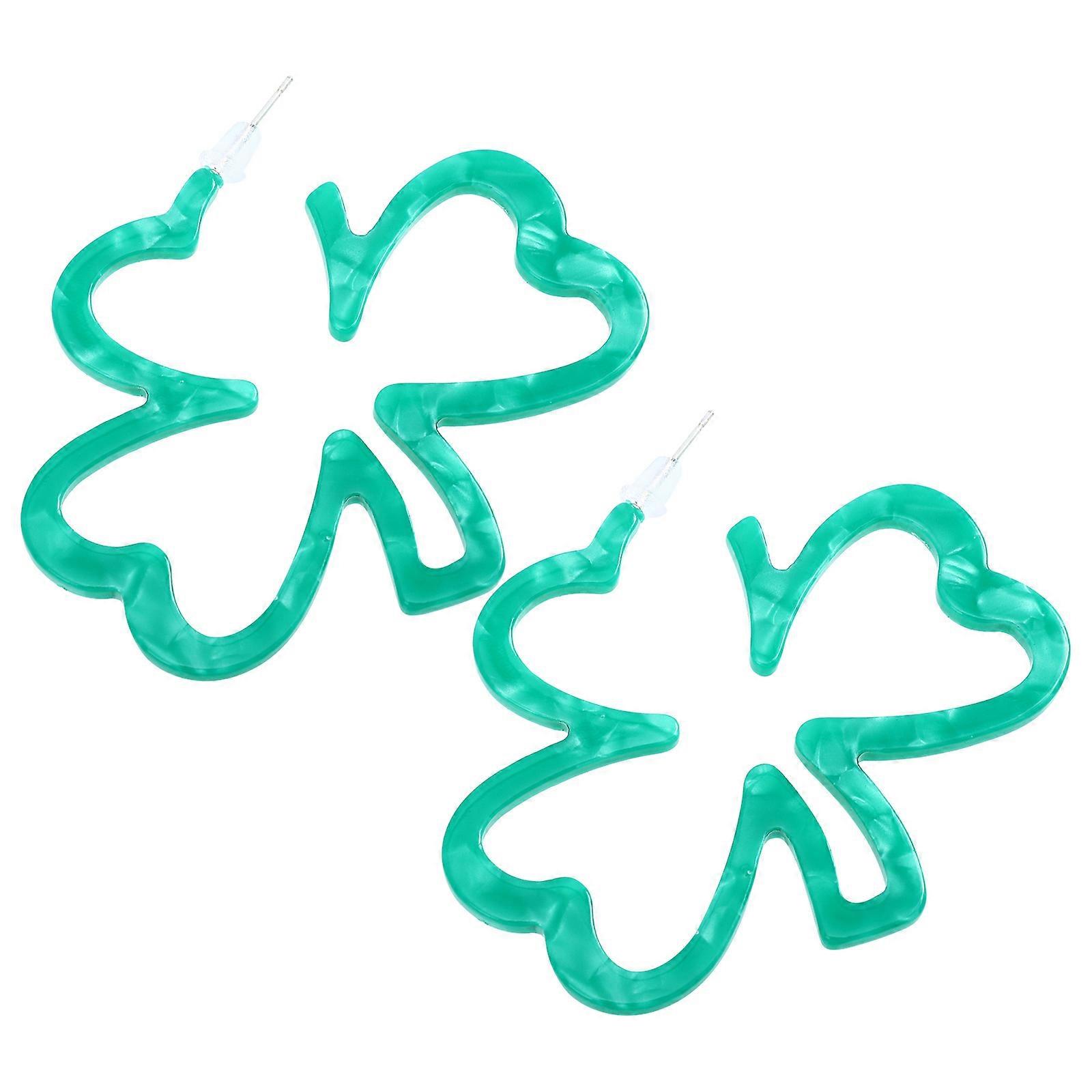 Creative Ear Studs Clover Shape Earrings for Decor 2Pairs Light Green