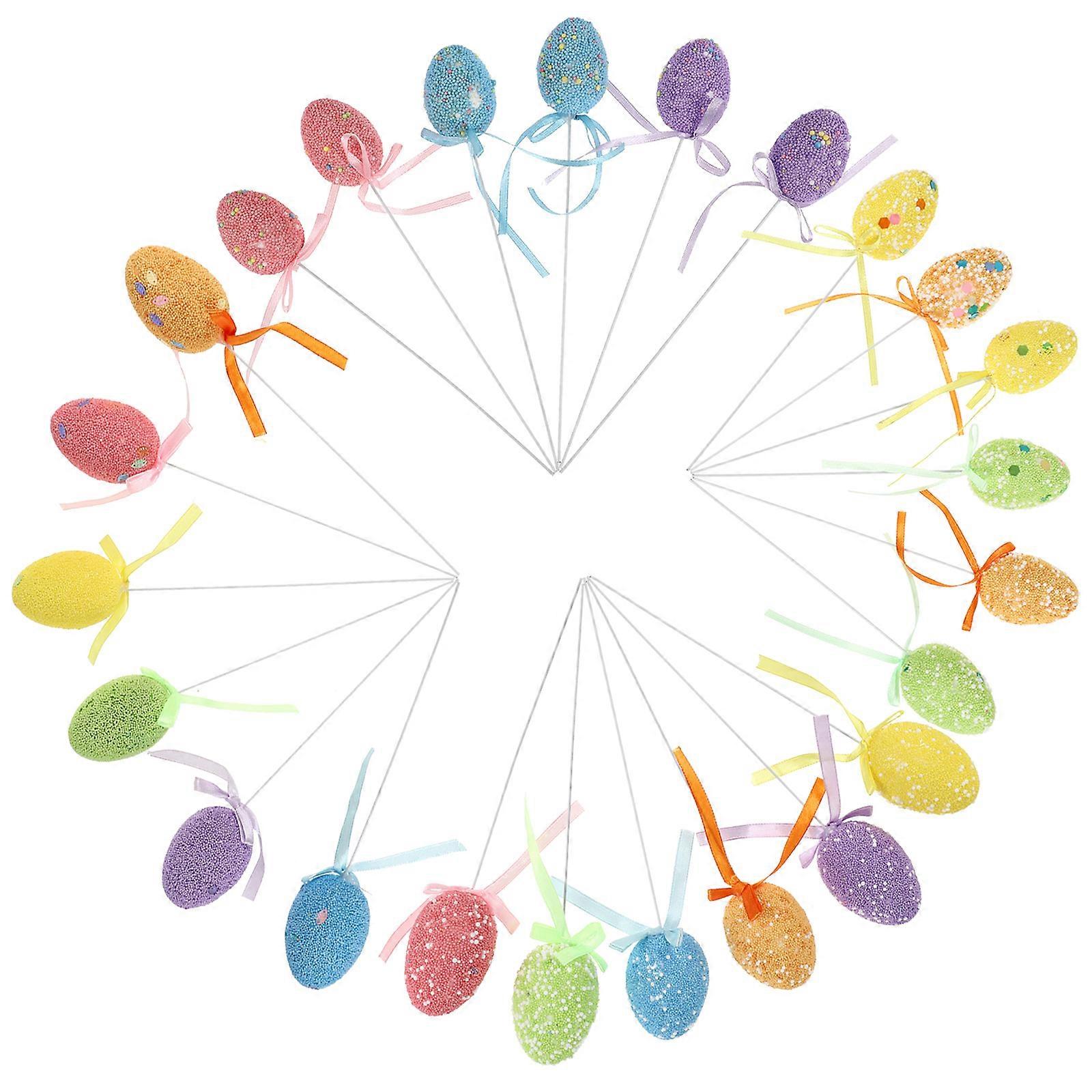 Eggs Cake Topper for Decor 24Pcs Foam Easter Eggs Assorted