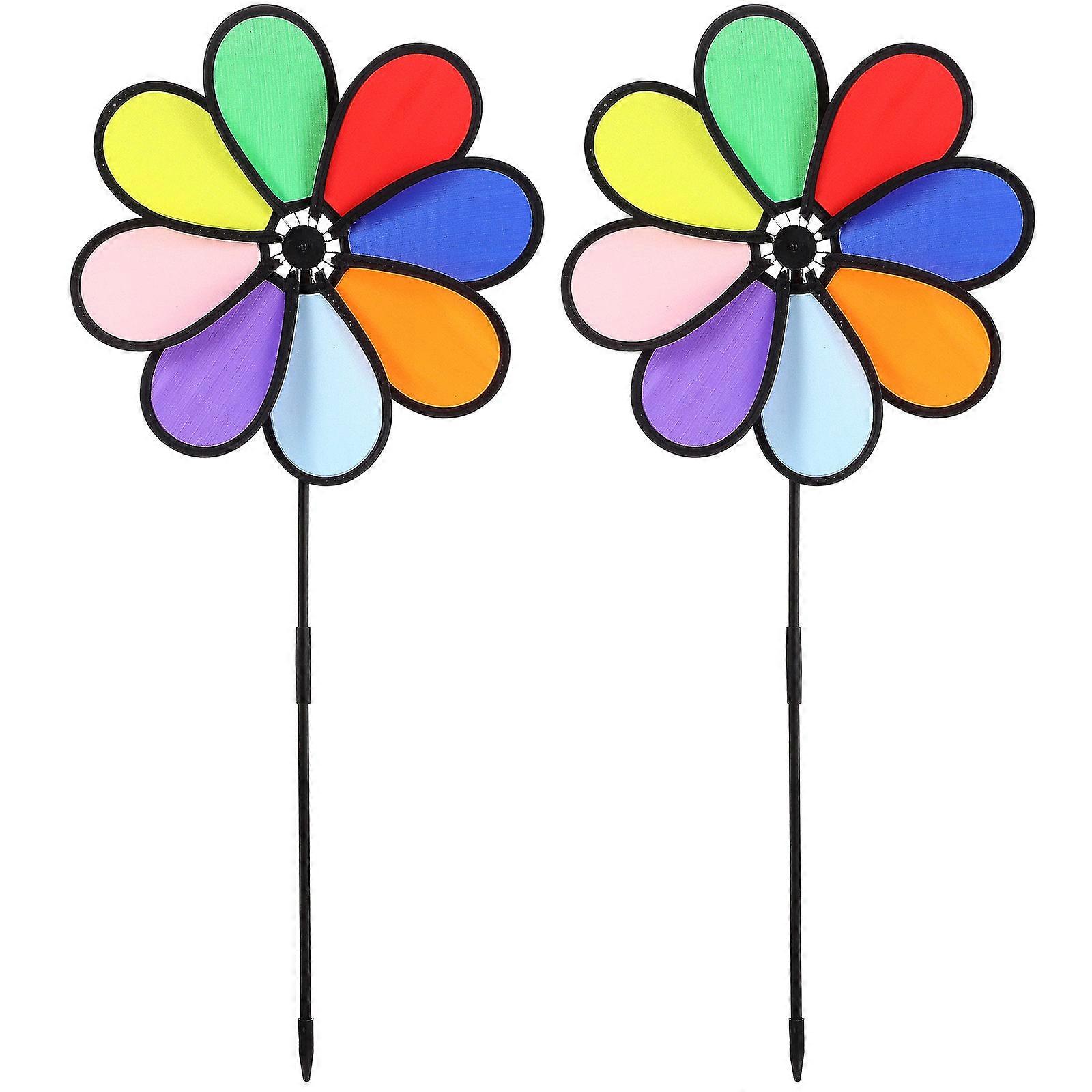 Rainbow Flower Wind Spinners for Yard Decoration 10Pcs Outdoor Windmills