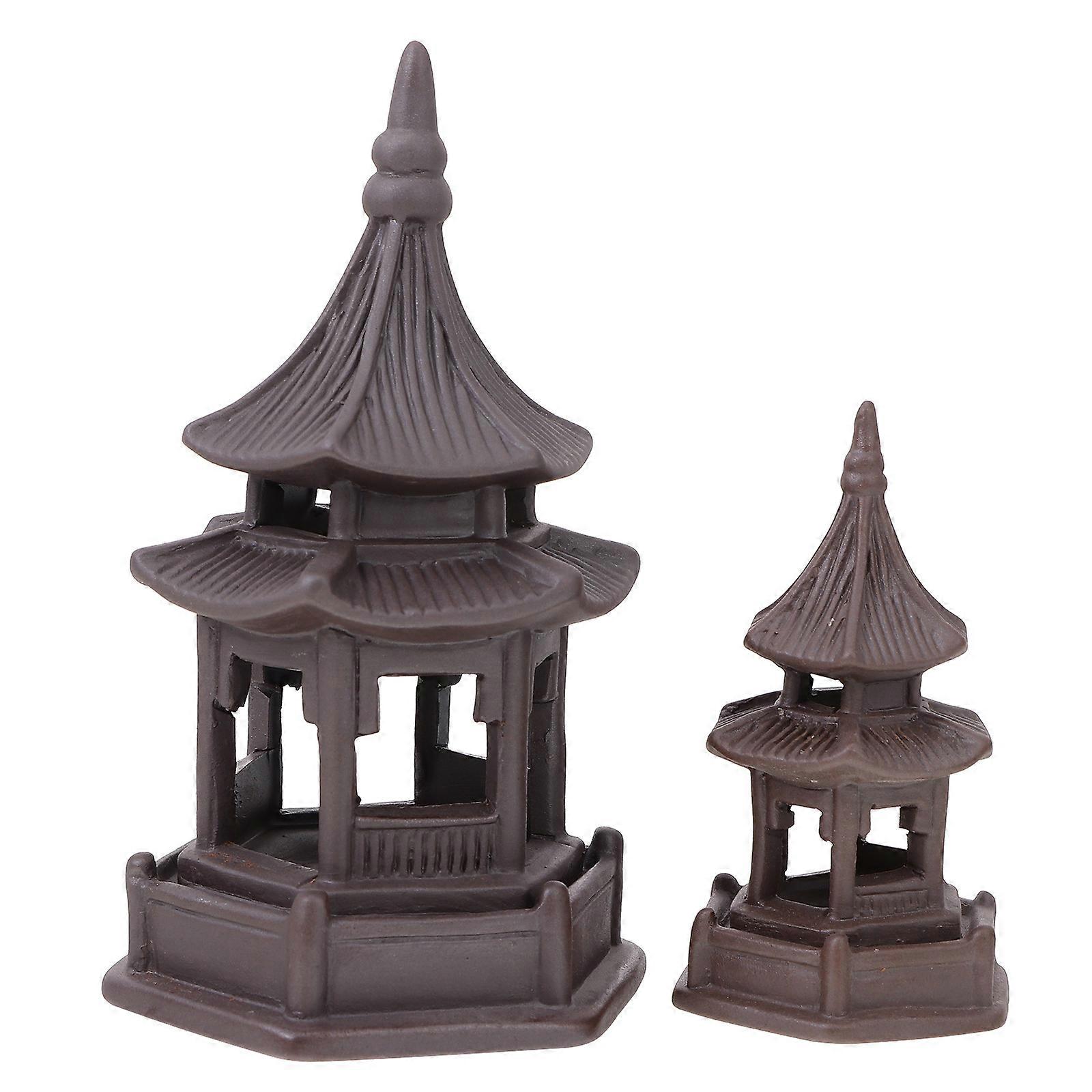 Miniature Pavilion Ornaments Hexagonal Pavilion Ceramics for Decoration 4Pcs