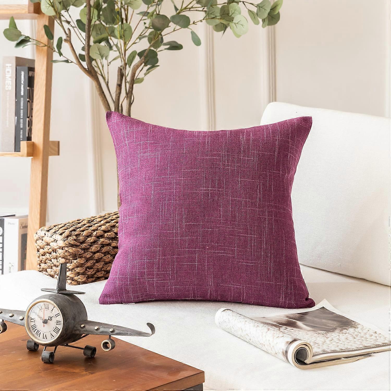 Phantoscope Soft Textured Linen Burlap Series Decorative Throw Pillow, 20" x 20", Purple, 1 Pack