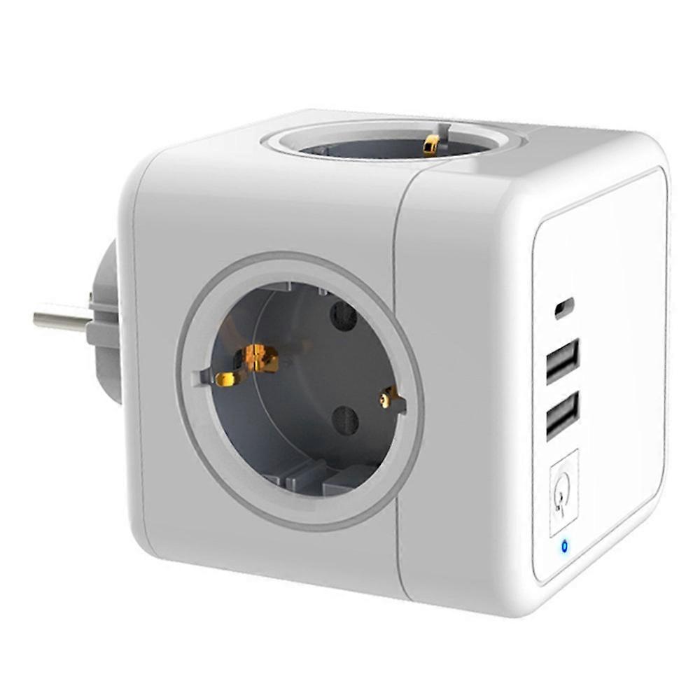 sk-01 Cube Power Socket Adapter with USB / Type-C Ports Multifunction Cordless EU Plug Smart Power Strip (Grey)