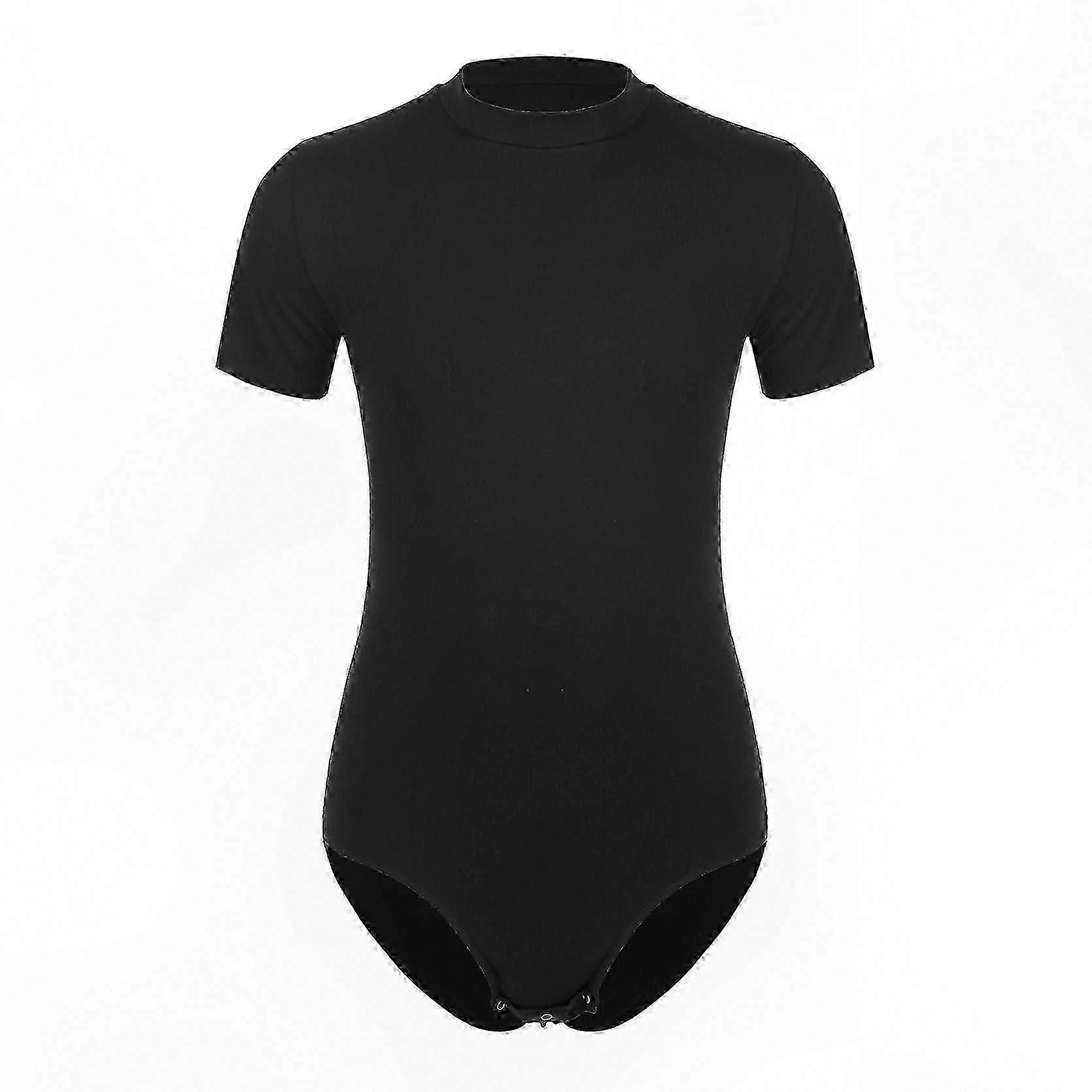 Men's Short Sleeve Bodysuit with Button Crotch for Sleepwear and Layering