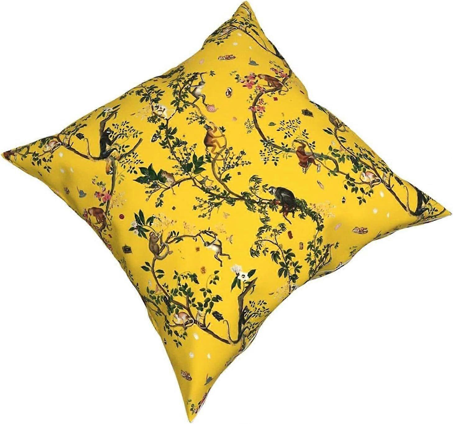 y49モンキーワールドイエロータペストリー枕カバーファッションスクエア枕カバークッションカバー装飾スロー枕カバー18 x 18インチ45 x 45 cm -TB1549 io49